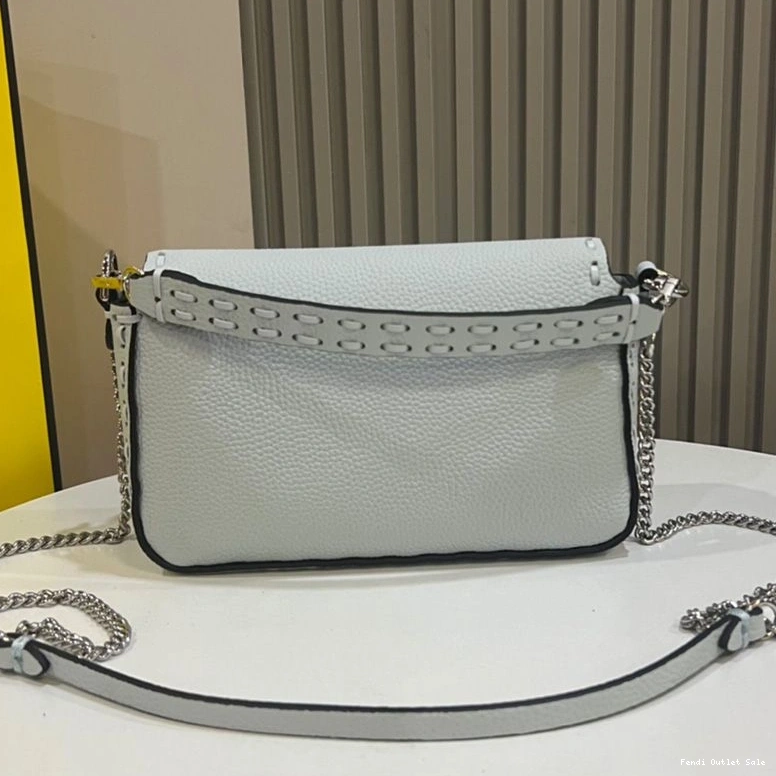 Cheap Leather Romano In Fendi Mini Bag Sky Cuoio Baguette Selleria Blue 0822